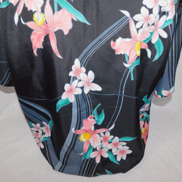 Vintage Hilo Hattie Mens XL Black Pink Green Floral Hawaiian Shirt - Picture 9 of 10